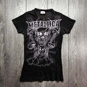 Vintage Metallica Pushead Womens Shirt Y2k Black Baby Tee Medium Band Rock